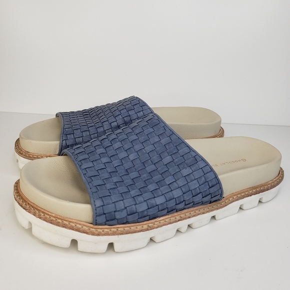 Chocolat Blu Dea Navy Blue Woven Leather Track Sole Slide Sandels Sz 39=8-8.5 - Picture 5 of 11